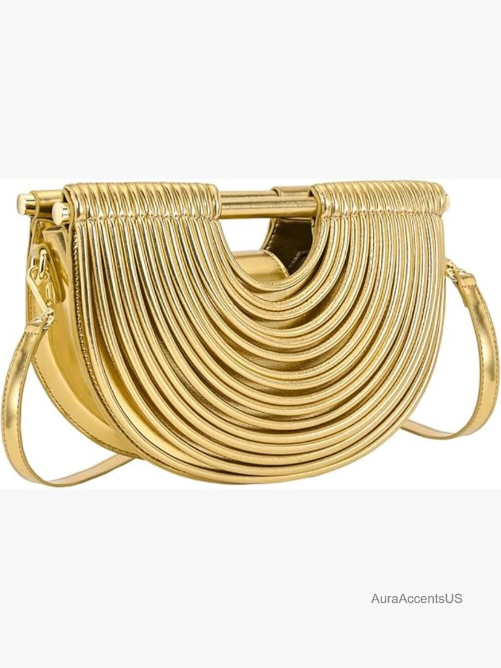 Half-Moon Woven Clutch Purse with Top Handle - Removable Crossbody Strap